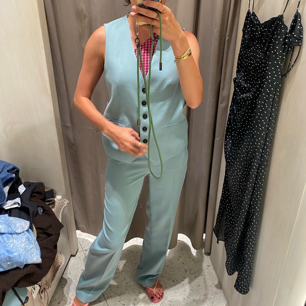 Zara SET brand new with tags - tailored vest and straight pants size Small blue